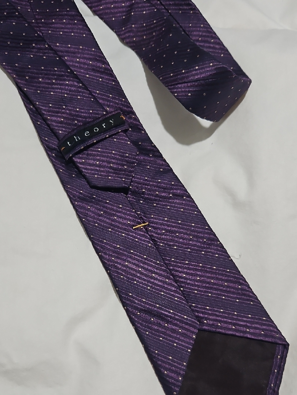 Theory Men's Purple Silk Tie with Subtle Dot Stripe